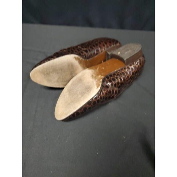 Stuart Weitzman Tassel Loafer Shoes Croc Embossed Patent Leather Brown Sz 9 - Picture 7 of 7